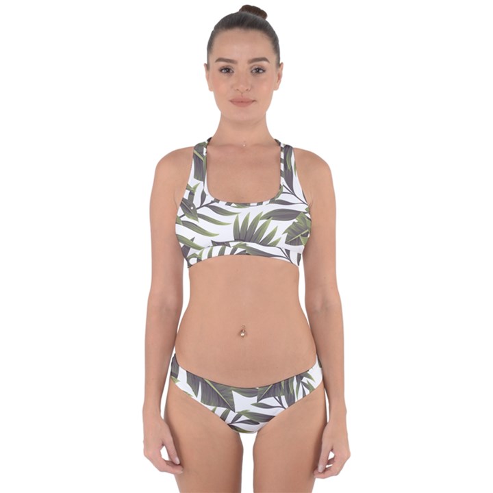 Tropical leaves Cross Back Hipster Bikini Set