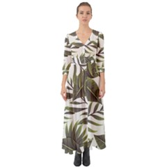 Tropical Leaves Button Up Boho Maxi Dress by goljakoff