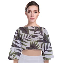 Tropical Leaves Tie Back Butterfly Sleeve Chiffon Top by goljakoff