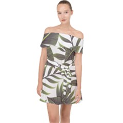 Tropical Leaves Off Shoulder Chiffon Dress by goljakoff