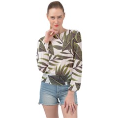 Tropical Leaves Banded Bottom Chiffon Top by goljakoff