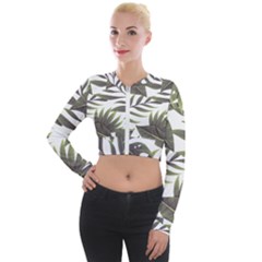 Tropical Leaves Long Sleeve Cropped Velvet Jacket by goljakoff