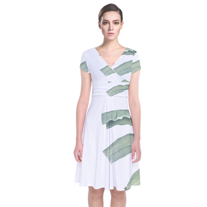 Palm leaves Short Sleeve Front Wrap Dress