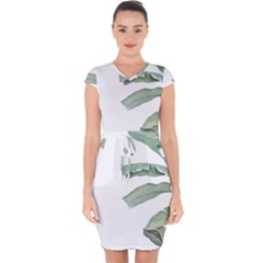 Palm Leaves Capsleeve Drawstring Dress  by goljakoff