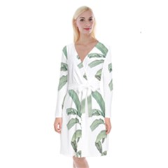 Palm Leaves Long Sleeve Velvet Front Wrap Dress by goljakoff