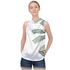 Palm Leaves High Neck Satin Top by goljakoff