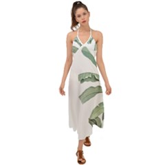 Palm Leaves Halter Tie Back Dress  by goljakoff