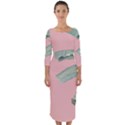 Palm leaf on pink Quarter Sleeve Midi Bodycon Dress View1