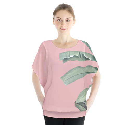 Palm Leaf On Pink Batwing Chiffon Blouse by goljakoff