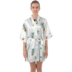 Tropical pineapples Half Sleeve Satin Kimono 