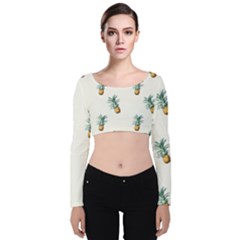 Tropical pineapples Velvet Long Sleeve Crop Top