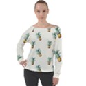 Tropical pineapples Off Shoulder Long Sleeve Velour Top View1