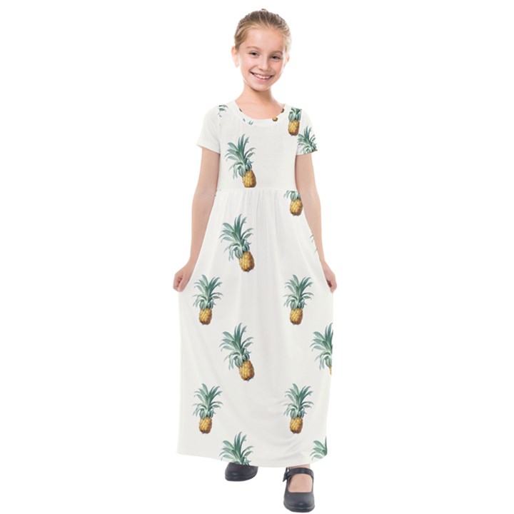 Tropical pineapples Kids  Short Sleeve Maxi Dress