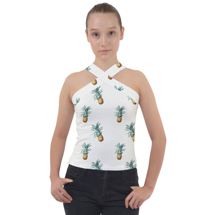 Tropical pineapples Cross Neck Velour Top