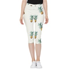 Tropical Pineapples Inside Out Lightweight Velour Capri Leggings  by goljakoff