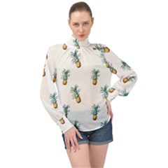 Tropical pineapples High Neck Long Sleeve Chiffon Top