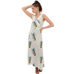 Tropical pineapples V-Neck Chiffon Maxi Dress