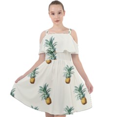 Tropical pineapples Cut Out Shoulders Chiffon Dress