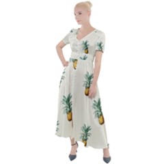 Tropical pineapples Button Up Short Sleeve Maxi Dress