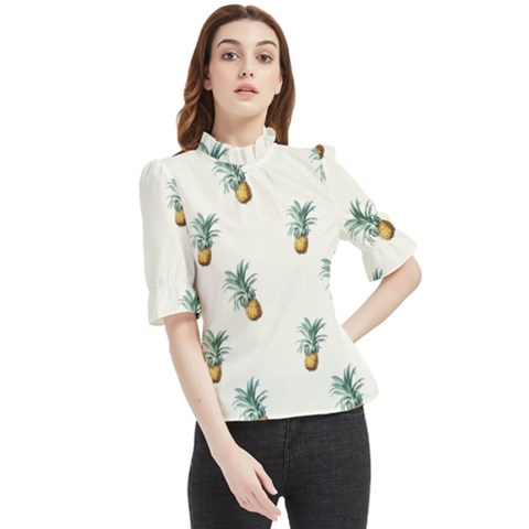 Tropical Pineapples Frill Neck Blouse by goljakoff