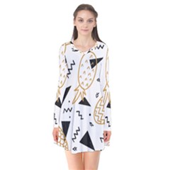 Golden Pineapples Long Sleeve V-neck Flare Dress by goljakoff