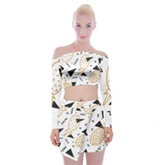 Golden pineapples Off Shoulder Top with Mini Skirt Set