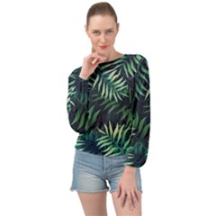 Green Leaves Banded Bottom Chiffon Top by goljakoff