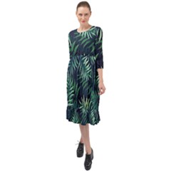 Green Leaves Ruffle End Midi Chiffon Dress by goljakoff