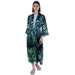 Green Leaves Maxi Satin Kimono by goljakoff