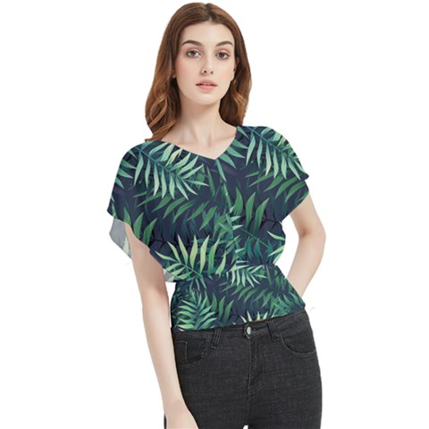 Green Leaves Butterfly Chiffon Blouse by goljakoff