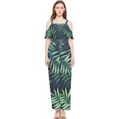 Green Leaves Draped Sleeveless Chiffon Jumpsuit