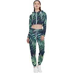 Green Leaves Cropped Zip Up Lounge Set