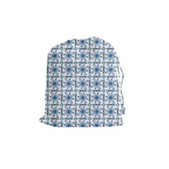 Azulejo Style Blue Tiles Drawstring Pouch (medium) by MintanArt