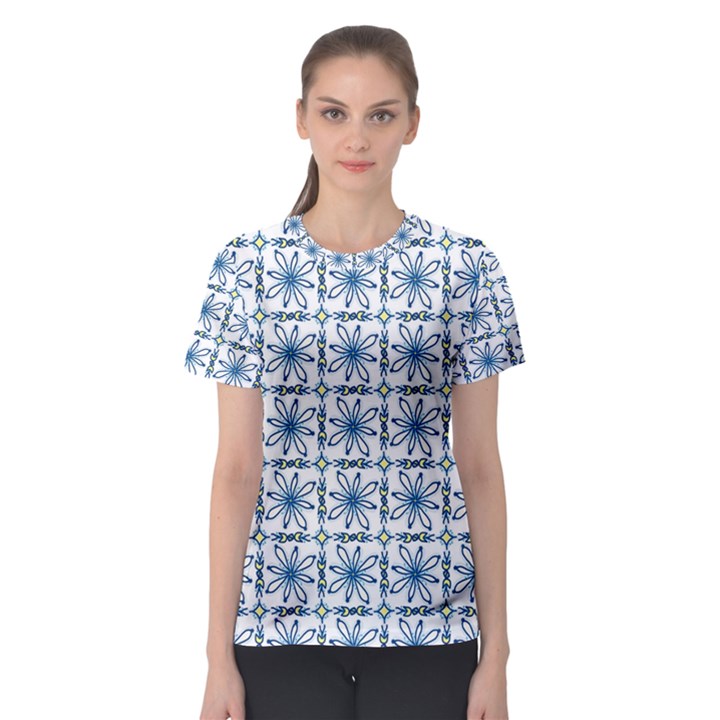 Azulejo style blue tiles Women s Sport Mesh Tee