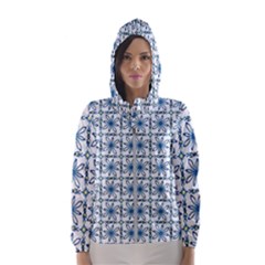 Azulejo Style Blue Tiles Women s Hooded Windbreaker by MintanArt