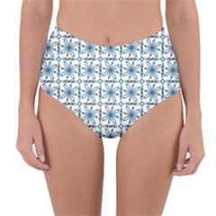 Azulejo Style Blue Tiles Reversible High-waist Bikini Bottoms by MintanArt