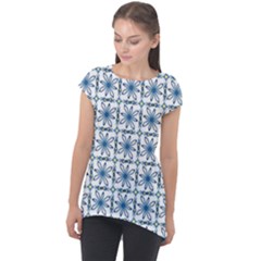 Azulejo Style Blue Tiles Cap Sleeve High Low Top by MintanArt