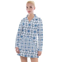 Azulejo Style Blue Tiles Women s Long Sleeve Casual Dress by MintanArt