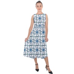 Azulejo Style Blue Tiles Midi Tie-back Chiffon Dress by MintanArt