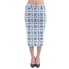 Azulejo Style Blue Tiles Midi Pencil Skirt by MintanArt