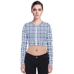 Azulejo Style Blue Tiles Long Sleeve Zip Up Bomber Jacket by MintanArt