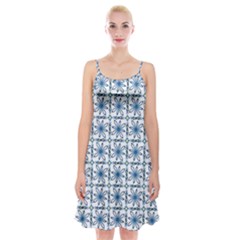 Azulejo Style Blue Tiles Spaghetti Strap Velvet Dress by MintanArt