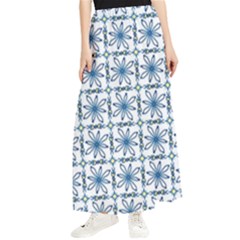 Azulejo Style Blue Tiles Maxi Chiffon Skirt by MintanArt