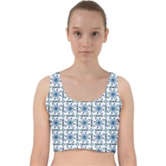 Azulejo Style Blue Tiles Velvet Racer Back Crop Top by MintanArt