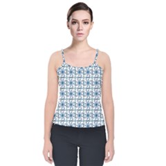 Azulejo Style Blue Tiles Velvet Spaghetti Strap Top by MintanArt