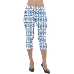 Azulejo Style Blue Tiles Lightweight Velour Capri Leggings  by MintanArt