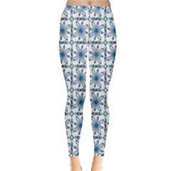 Azulejo Style Blue Tiles Inside Out Leggings by MintanArt