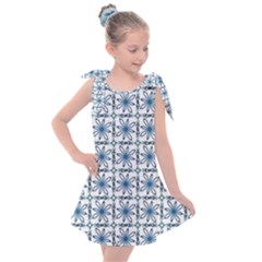 Azulejo Style Blue Tiles Kids  Tie Up Tunic Dress by MintanArt