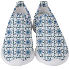 Azulejo Style Blue Tiles Kids  Slip On Sneakers by MintanArt