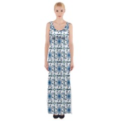 Azulejo Style Blue Tiles Thigh Split Maxi Dress by MintanArt